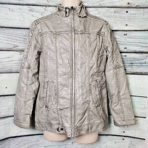 BKE Men’s Athletic Fit Faux Leather Moto Jacket Size Small Gray